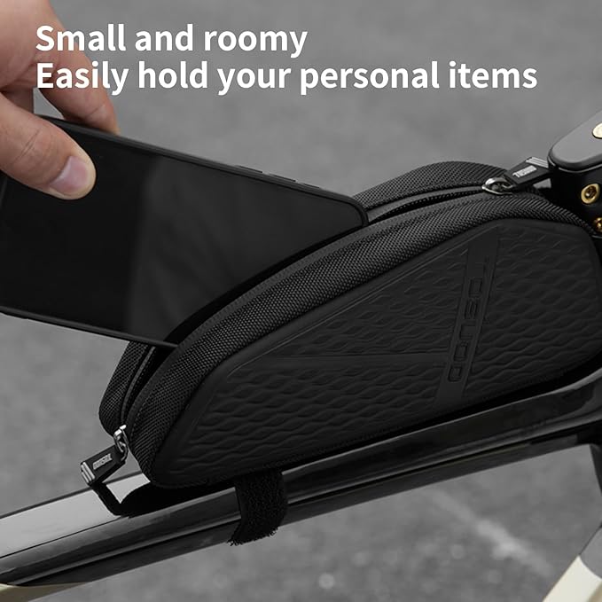 Bike Top Tube Bag, Small Front Frame Bag, Waterproof PU & EVA Hard Shell Bicycle Pouch for Phone & Tools, Cycling Accessories (1.2L)