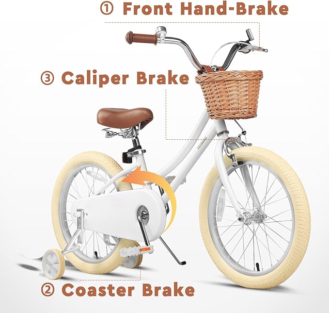 Petimini Vintage Kids Bike for Girls, 12–20 Inch Classic Bicycle with Wicker Basket & Bell, High Tensile Steel Frame, Training Wheels (12–18”), 85% Pre-Assembled, Retro Bike for Outdoor Riding