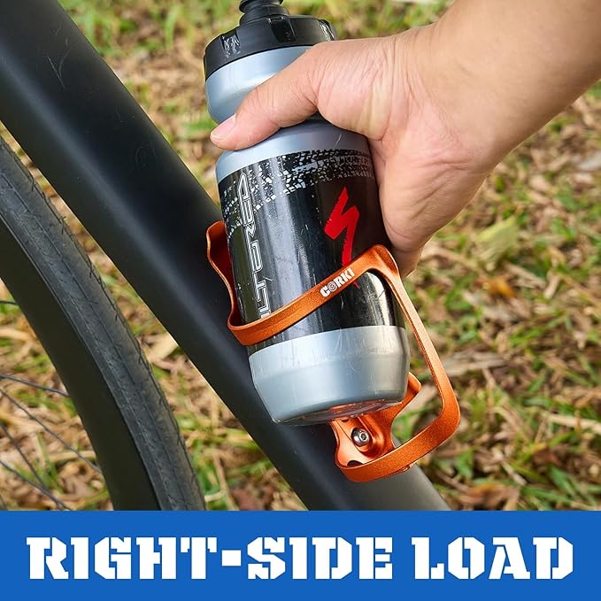 Corki Cycles Side Load Water Bottle Cage, Right and Left Entry Bike Water Bottle Holder for Road & Mountain Bikes - Left/Right Duo Pack - Orange