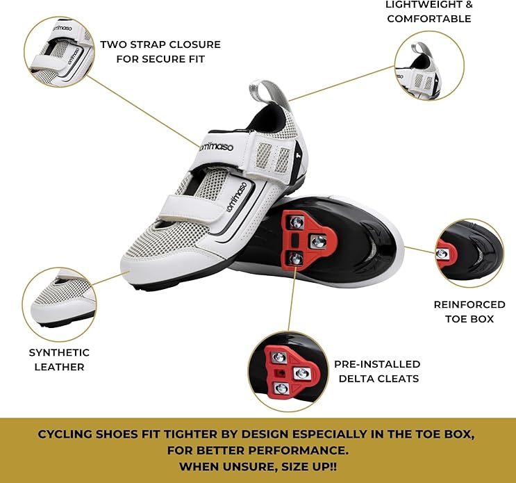 Tommaso Veloce II Cycling Shoes - Ride in Style - Peloton Shoes Triathlon Road Bike Indoor Cycling Men Women Compatible with Look Delta SPD SPD-SL Cleats White Black