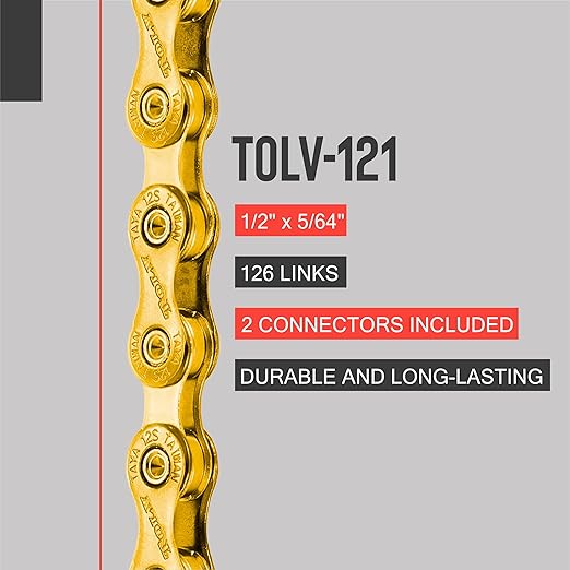TAYA TOLV-121 12-Speed Bike Chain, 126 Links, Ti-Gold, Durable and Smooth Shifting, for Gravel and MTB