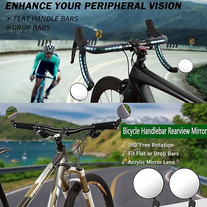 Bike Mirrors 2pcs Bar End Bicycle Mirrors for Handlebars - Cycling Lightweight Rear View Mirrors, Safe Rearview Mirror for Mountain Road Bike