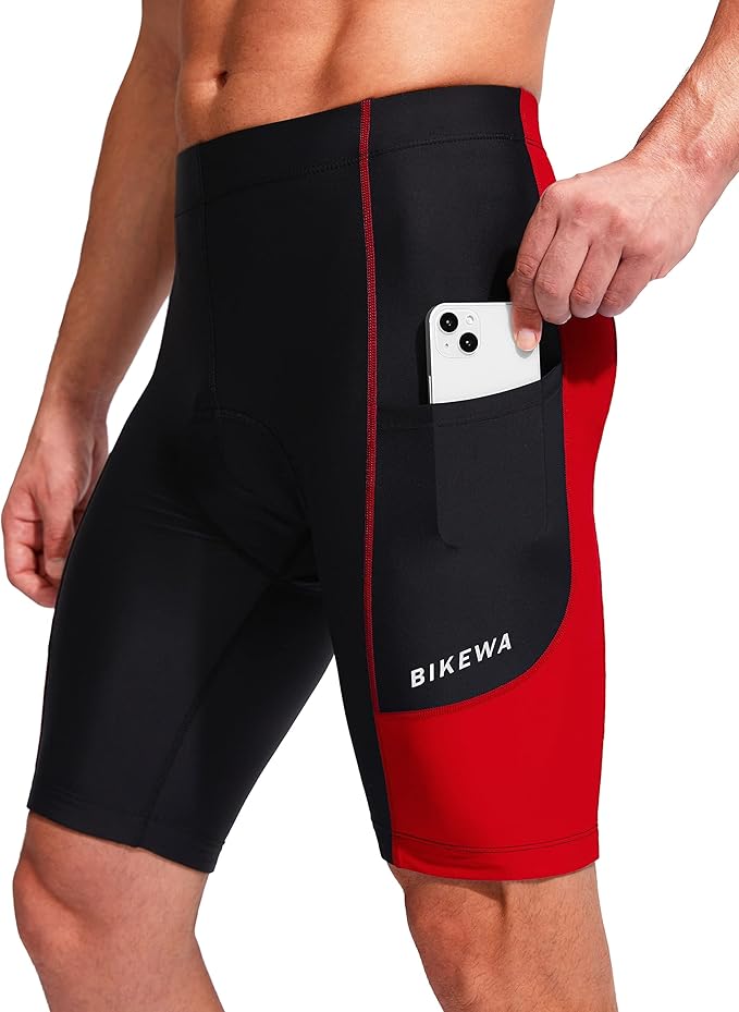 Bikewa Men's Bike Shorts 3D Padded Cycling Road Biking Mountain Riding Biker Bicycle UPF 50+ Cycle Shorts Zipper Pockets