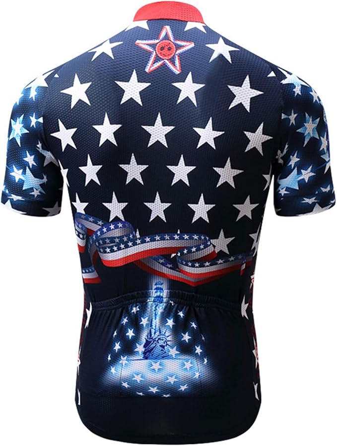 JPOJPO USA Cycling Jersey Men Short Sleeve Bike Shirts Biking Jersey Summer American Bicycle Tops with 3 Pockets Reflective