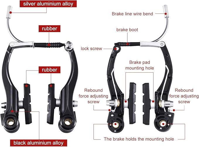 Complete Bike Brake Set, Black Front and Rear Bike MTB Hybrid Brake Inner and Outer Cables and Lever Kit Includes Callipers Levers Cables Black