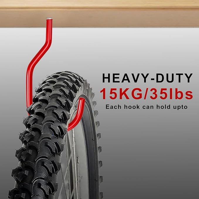 10-Pack Red Garage Bike Rack Heavy Duty Hooks for Wall Mount and Screw in Ceiling Hook for Hanging Bicycle Storage