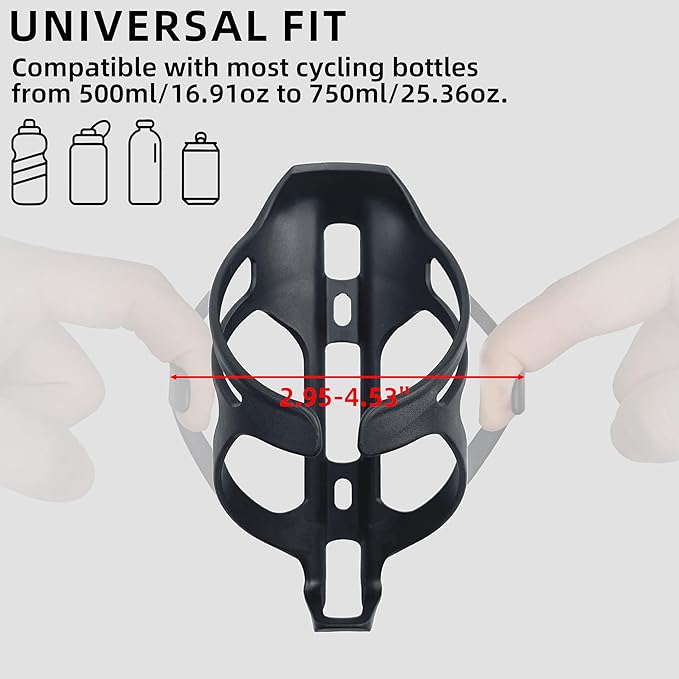 Mixed Bike Water Bottle Cage 2-Pack, Carbon Fiber Reinforced Lightweight Holder with Screws & Tool, Fits Down Tube & Seat Tube, Universal for Road, MTB & Gravel Bikes (Matte Black)