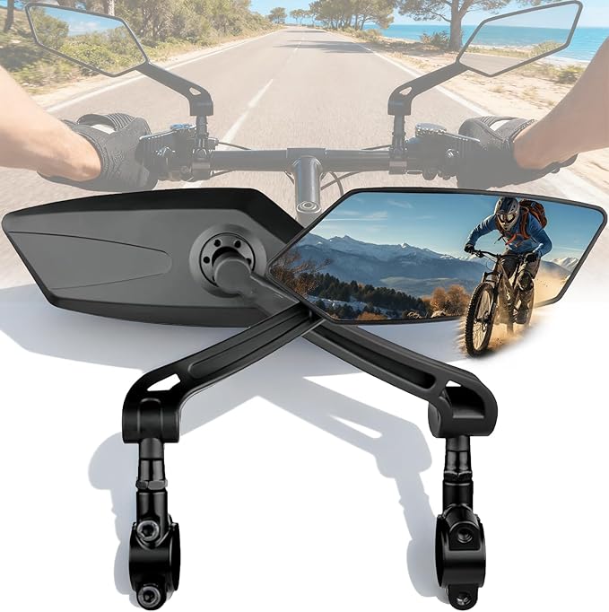 Bike Mirror, Handlebar Bicycle Mirrors, Scratch Resistant HD Glass Lens, 360° Rotatable & Foldable Safe Rearview Bicycle Mirrors, Bike Rear View Mirror for Scooter, Ebike, Bike Accessory(1 Pair)
