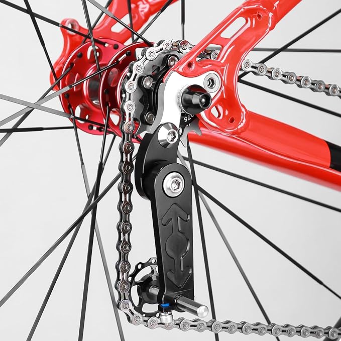 MUQZI Single Speed Chain Tensioner, Upgraded Bike Chain Tension Adjuster Aluminum Alloy Adjustable Bike Chain Tension Idlers Guide for MTB Road Bicycle Single Speed Converter