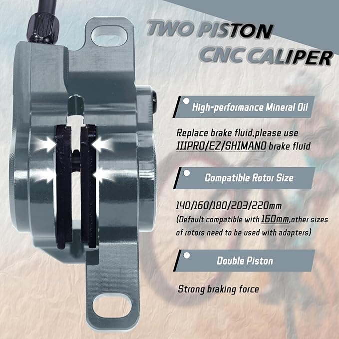 BUCKLOS IIIPRO IV2 MTB Hydraulic Disc Brake Set, 2 Piston Left Front 850mm Right Rear 1550mm Aluminum Alloy Levers Calipers for Mountain Bike/Ebike/Folding Bike/Fat Bike