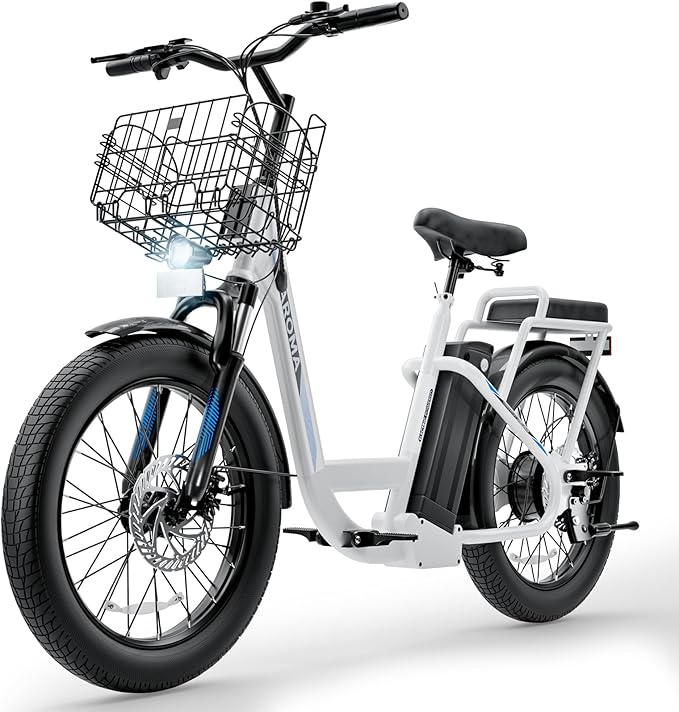 Caroma Peak 500W/800W/1200W Electric Scooter with Seat, 20" Fat Tire Electric Bike with 48V Removable Battery, Up to 30Miles & 20MPH, Adult Scooter for Commuting with Basket&Adjustable Seat