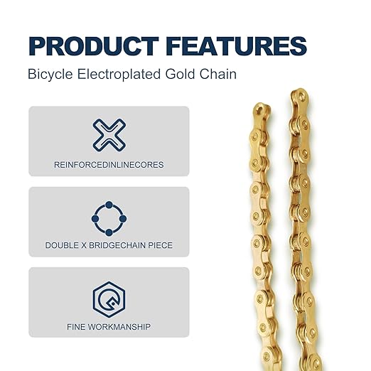10 Speed Gold Bike Chain 1/2" x 3/32" 116 Links Bicycle Chain for Road Mountain Folding Racing Cycling Bikes (Gold-10 Speed)