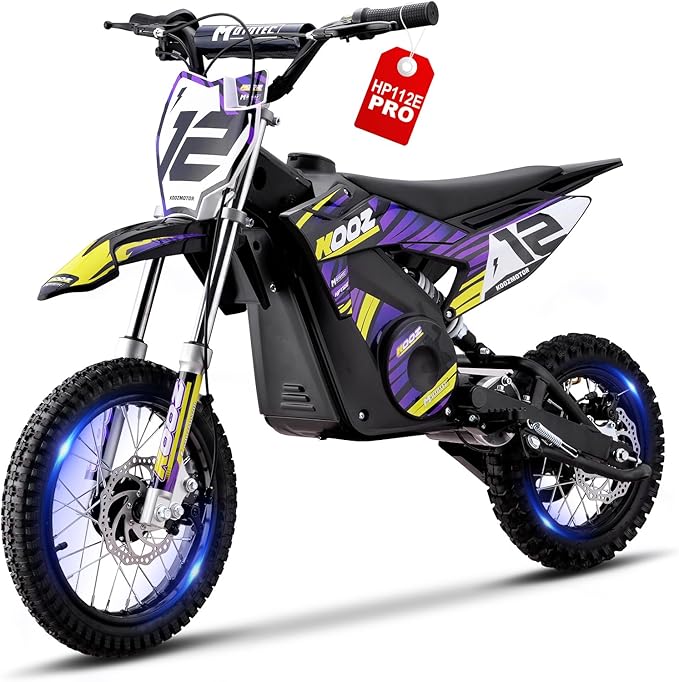 KOOZ HP112E PRO 36V 1000W Electric Dirt Bike for Kids, 3 Speed Modes Teen Electric Motorcycle Up to 20.6 MPH& 19 Miles Long-Range, Dual Suspension & Disc Brake, 16" Sturdy Tire