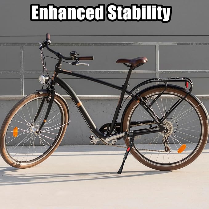 Bike Kickstand Aluminium Adjustable Center Bicycle Kickstand suitable Rear Side Bicycle Kickstand Fit for 26" 27.5" 29" 700C Bike Kick Stand for Bicycles Kickstand (Black)