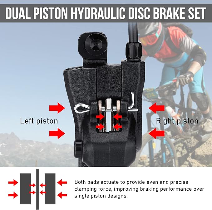 TOBWOLF 1 Pair MTB Disc Brake Set, Hydraulic Disc Brake Kit with 160mm Rotors, Left Front 81cm & Right Rear 147cm, Aluminum Oil Pressure Calipers Levers for Mountain Bike E-Bike Fat Bike Road Bike