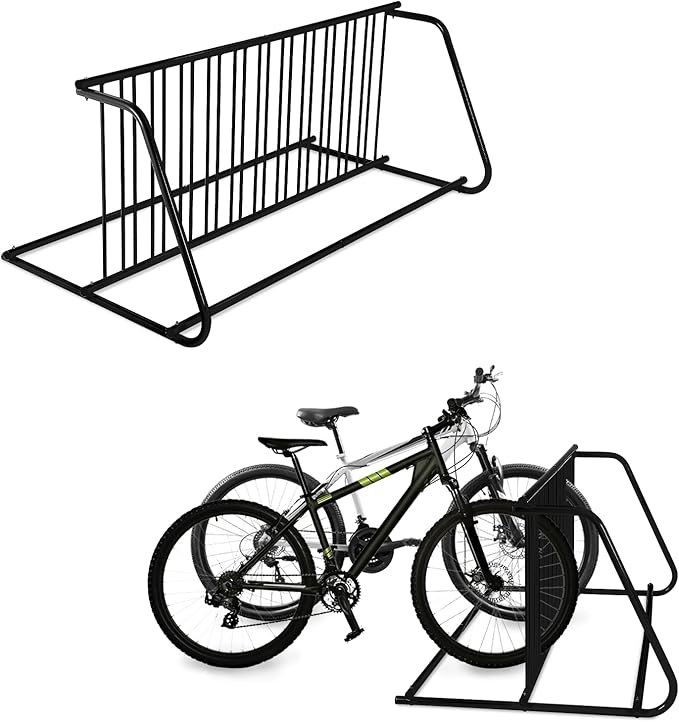 Double Side 12 Bike Floor Rack 71 Inch Length Freestanding Bicycle Parking Stand In Ground Grid Design for Garages Streets Yards and Bike Events Heavy Duty Storage 71" x 38" x 29.3"