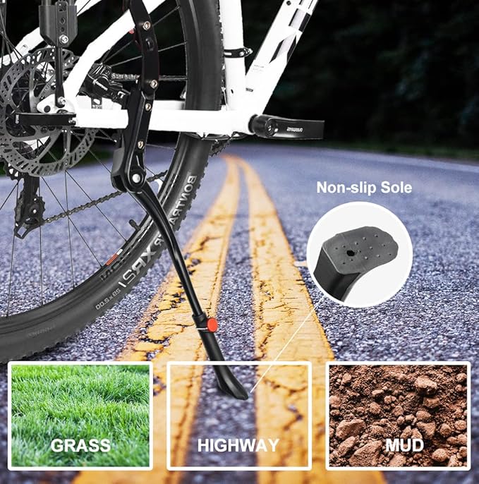 Adjustable Aluminium Alloy Bicycle Kickstand - Fit for 22-24-26-28 inch Mountain/Road/BMX/MTB Bike (Three-support)