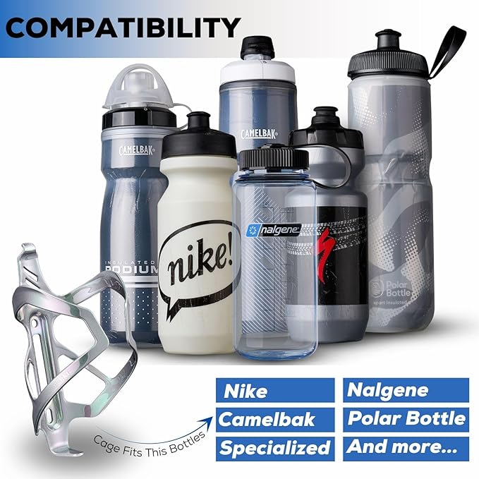 Corki Cycles Heavy Duty Bike Water Bottle Holder, Lightweight Aluminum Cage Shockproof Design for Road Mountain Gravel Bikes, Holds 18-30 oz, 2-Pack Iridescent Silver