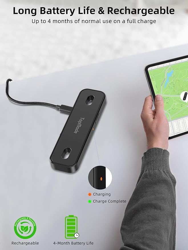 TopMade Bike Tracker, Works with Apple Find My (iOS Only), Global GPS Location on iPhone, iPad, Mac & Apple Watch, Bike Finder, Mount for Bottle Holder, Waterproof, Dustproof, Rechargeable, Black