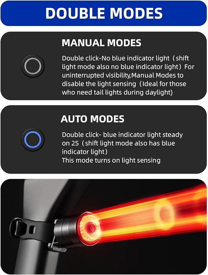 ROCKBROS Bike Tail Light Smart,Brake Sensing Bicycle Rear Lights for Night Ride,Ultra Bright LED Back Lights,Type C USB Rechargeable,IPX6 Waterproof,Cycling Safety Taillight Accessories
