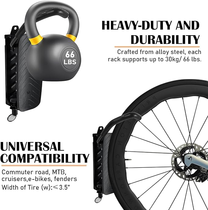 Swivel Bike Rack Wall Mount, Vertical Bike Hanger for Garage Organizer, Indoor Bike Storage Rack with Wheel Hook for Road, Mountain Bikes (1 Pack)