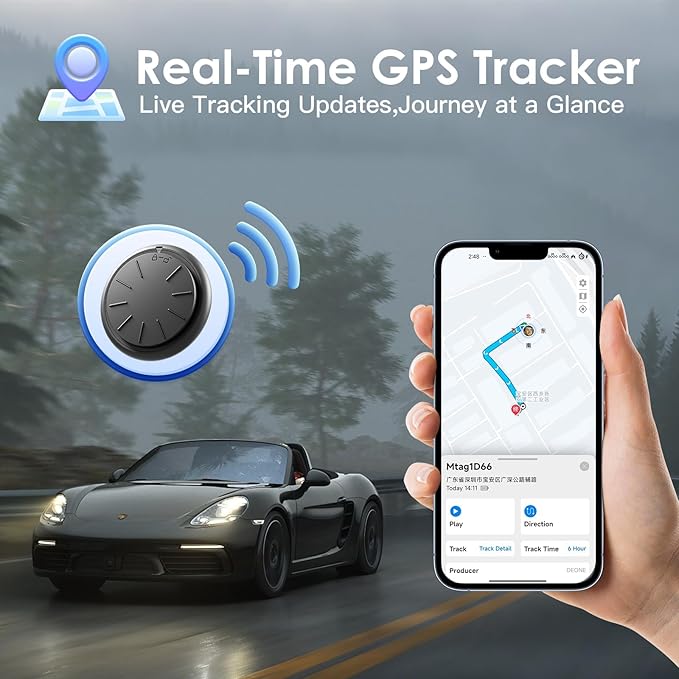 1PCS Black Tracker Device for Vehicles,No Subscription GPS Car Tracker Works with Apple Find My(iOS Only),Anti-Lost Car Locator,Mini Hidden Car Tracker with White Magnetic Case