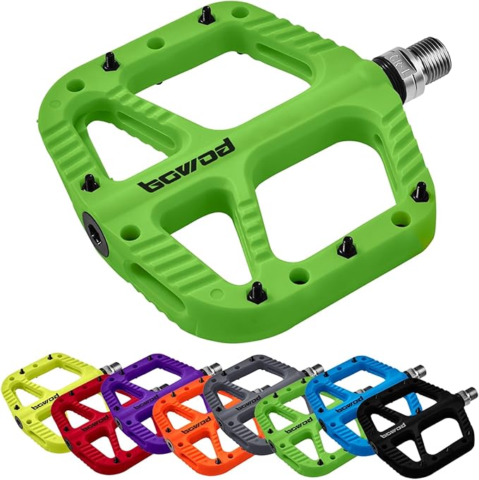 MTB Pedals Flat Mountain Bike Pedals Adult, Light and Wide Nylon Composite Bicycle Platform Pedal w Grippy Pins, 9/16" Cr-Mo Spindle 2 Bearings, Clipless Pedals for BMX Gravel Road E.Bike 9/16"