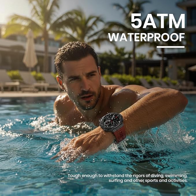SNEL® Watch ATLAS [GPS 53mm] Smartwatch — Jet Black Aluminum Case + Red Sport Band (24mm). Heart Rate & SpO2, Sleep Tracking, Fitness Tracker, Always-On AMOLED, 3ATM Water Resistant, for iOS & Android