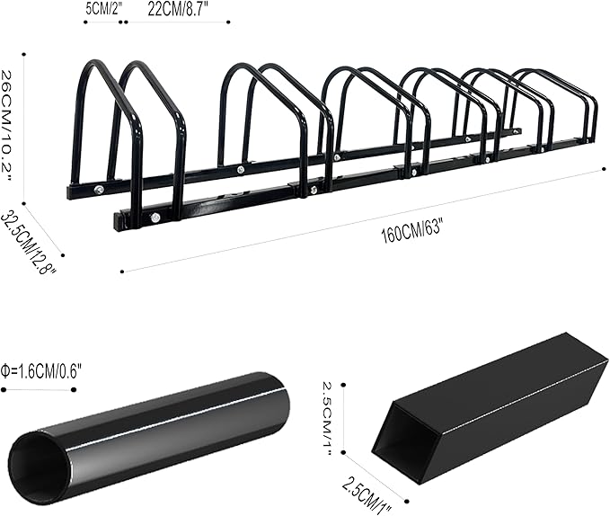 XINYI Bike Rack Floor, Bike Stand Garage, Indoor/Outdoor Bike Rack Garage,22-28" Wheel Stand, Max. Tire Width 2.1", Front/back Bike Stand For Mountain, Road and Kids Bikes for 6 Bikes