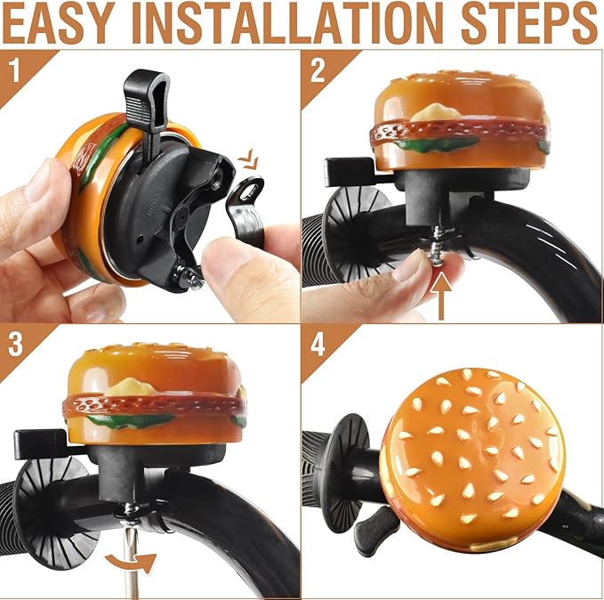 MARQUE Hamburger Bike Bell – Bicycle Bell for Most Bikes, Also Fit Balance Bike and Scooter, Must Have Cycling Accessory
