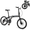 20 Inch Folding Bike, 7 Speed Foldable Bike with 100% Assembled, Dual Disc Brake, Fork Suspension, High-Carbon Steel Frame, Non-Slip tire and Adjustable Saddle (Black & Green)
