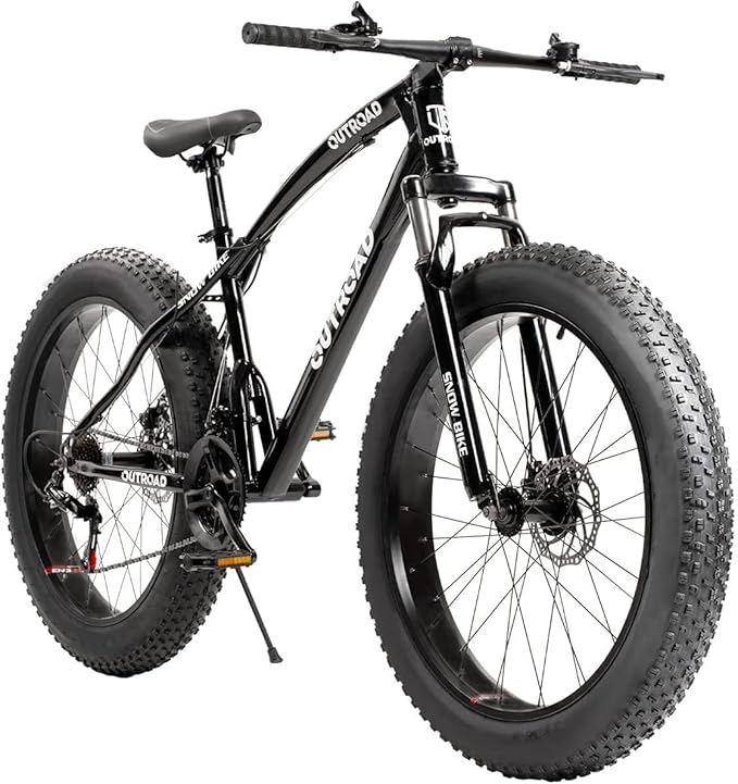 Outroad Fat Tire Mountain Bike with 26 inch Wheels, 21 Speed with High Carbon Steel Frame, Double Disc Brake and Front Suspension Anti-Slip Bikes