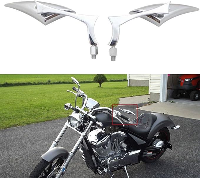 Chrome 8mm/10mm Motorcycle Blade Steady CNC Aluminum Rearview Side Mirrors Compatible with Cruiser Chopper Street Bike Scooter Dirt Bike