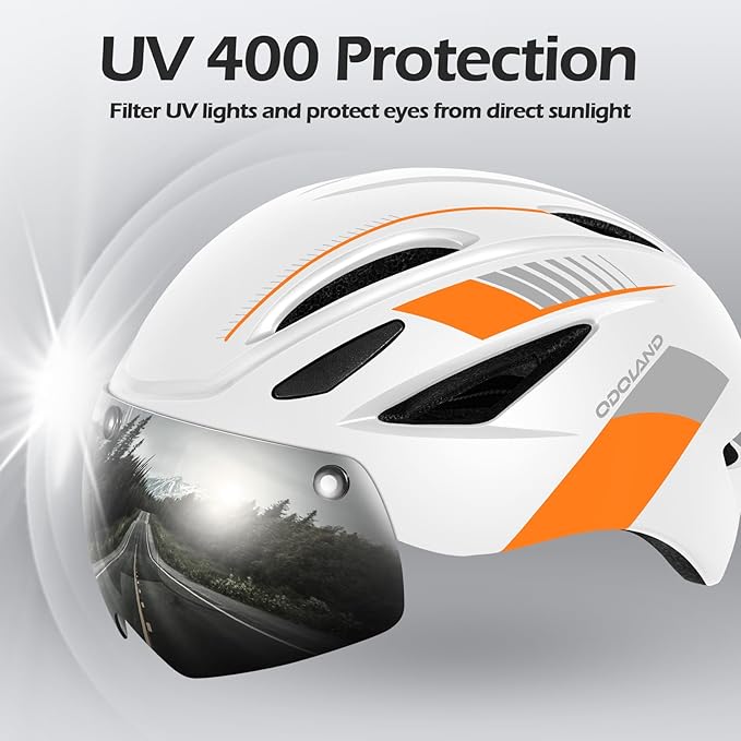 Odoland Bike Helmet with Magnetic Sun Visor for Adults, Glasses-Friendly Design Adjustable Dial Cycling Helmet for Men & Women, Urban Riding Bicycle Helmet for Mountain, Road, E-Bike, Commuting