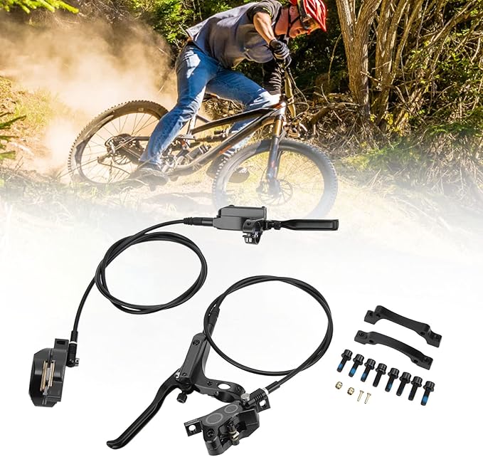 Mountain Bike Hydraulic Disc Brake Set, 4 Piston Front Rear Brake with Screw and Olive Head, Oil Needle, Mounting Column for Most Bikes