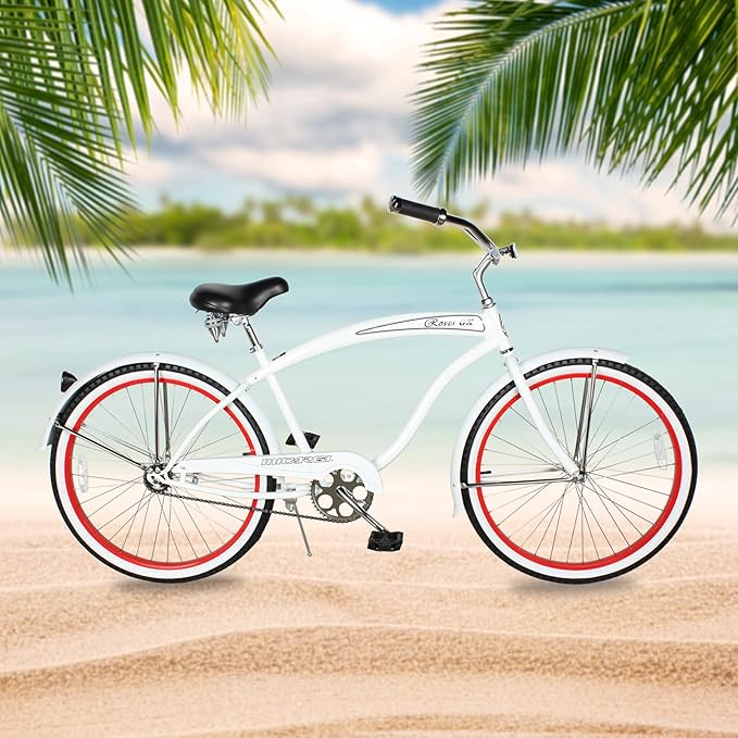 MICARGI 24/26 Inch Adult Cruiser Bicycle Hybrid Bike 1/7 Speeds Commuter Bike for Women, Men, Seniors,Step-Through or Step-Over Bike Steel Frame Multi Colors Style