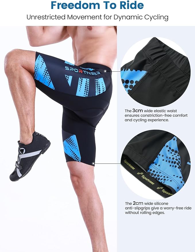 Sportneer Padded Bike Shorts for Men - 4D Padding Mens Bicycle Cycling Biking Clothing Shorts, Breathable and Absorbent
