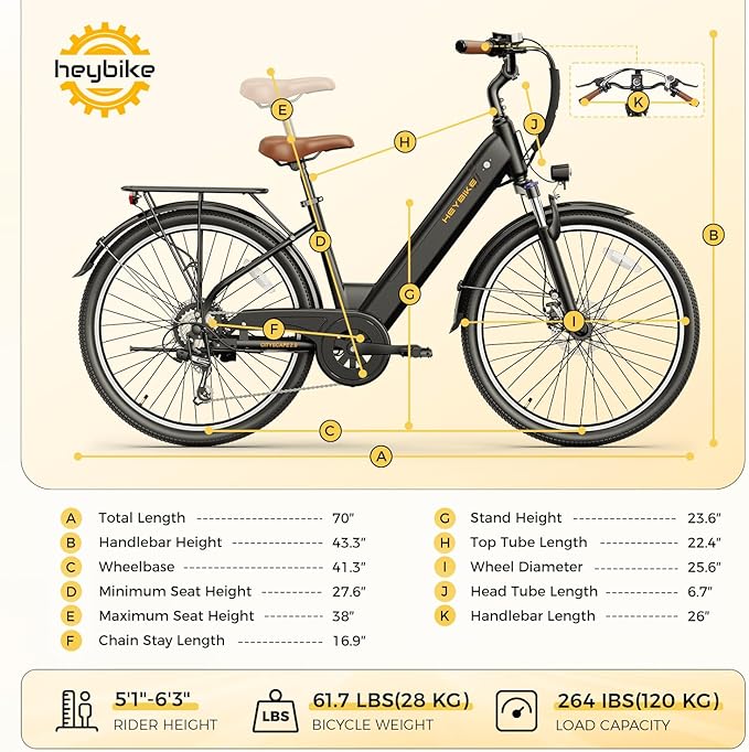 Heybike Cityscape 2.0 Electric Bike for Adults with 1200W Motor Peak, 468Wh Removable Battery, up to 50Miles 24MPH 26" Electric Commuter Bike with 7-Speed, UL Certified