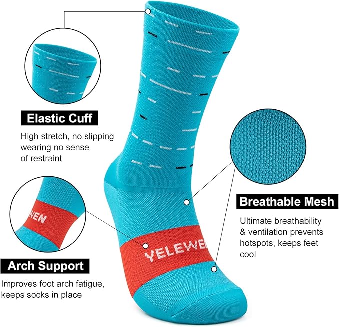 Cycling Socks Compression Athletic Crew Running Socks Mens Womens Hiking Riding Bike Workout Climbing Sports 5 Pairs