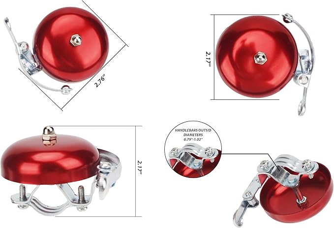 Bike Bell for Adults – Loud and Clear Sound, Classic Metal Design, Easy to Install, Suitable for Bicycles with Darker Colors, Mountain Bikes, Road Bikes, and Scooters (Red)