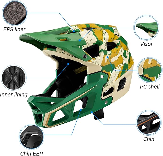 Lixada Adult Bike Helmet, Full Face Mountain Bike Helmet Lightweight Bicycle Helmet with Pads & Visor, Comfort Cycling Helmet Racing Downhill MTB Helmet for Men Women