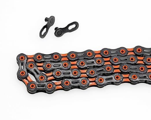 PYC SP1101 11-Speed Bike Chain, 116 Links (116L), Super Lightweight Hollow-Pin Bicycle Chain for Mountain (MTB) & Road Bikes, Compatible with Shimano, SRAM, Campagnolo (DLC Orange)