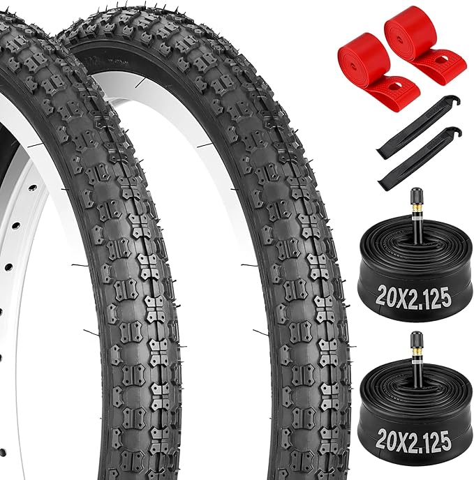 20x1.95/2.125 Road Bike Tire Set, 20 Inch 53-406/57-406 Folding Replacement Cruiser Bicycle Tire and Tube Combo with Levers, Puncture-Resistant 20" Premium Butyl Rubber Tires for BMX MTB Off-Road Bike