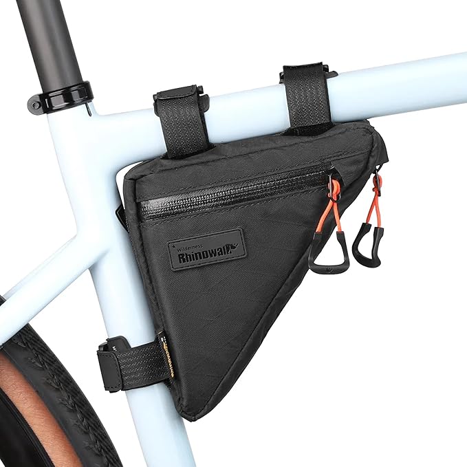 Rhinowalk Bike Frame Triangle Bag, Waterproof Compact Storage Bag with YKK Zippers, Multi-Pocket Design, Doesn’t Rub Legs – 0.9L, Black