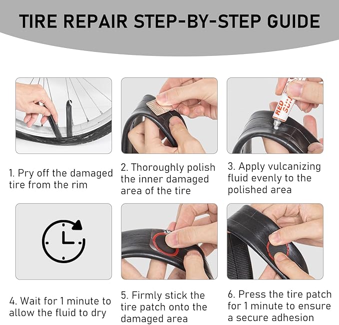 Bike Tire Repair Kit, 101 Pcs Bicycle Tube Patch Kit with Vulcanizing Patches & Tire Repair Glue, Portable Inner Tube Repair Kit for Mountain Road Bike, Motorcycle & Inflatable Tires