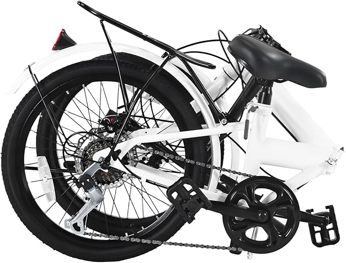 20-Inch Folding Bike, Foldable Bike for Adults Adjustable Seat Height & Elevable Handlebars Store in The Trunk 7-Gear Transmission Front and Rear Disc Brakes for Traveling