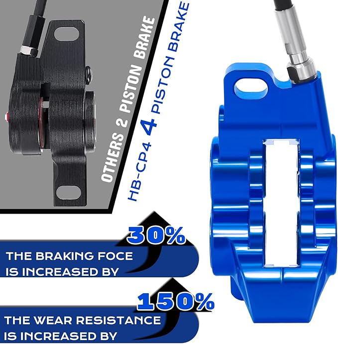 BUCKLOS MTB Hydraulic Disc Brake Set 4 Pistons Front 850mm and Rear 1550mm Hydraulic Brakes with Aluminum Alloy Lever with Caliper Ceramic Brake Pad Fit Mountain Bike,Ebike,Fat Bike HB-CP4 (Pre-Bled)