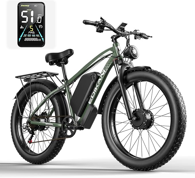 E Bikes for Adults Electric,51 MPH/48 MPH Fast Ebike Peak 5000W/3000W 32AH 52V 130 Miles Max, Dual Motor Electric Bike Fat Tire E Bike for Men, 26" Electric Bicycle for Snow Off-Road, Hydraulic Brakes