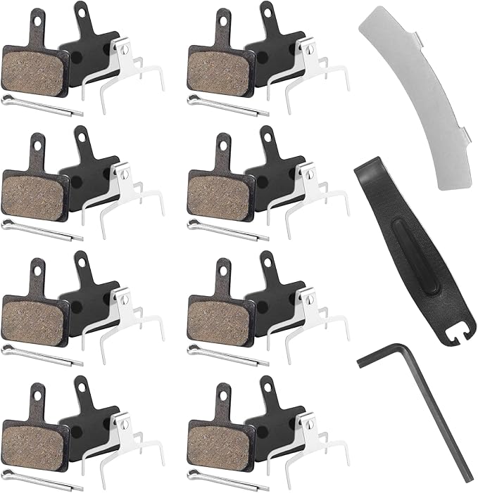 8 Pairs Bike Brake Pads,Disc Brake Pads,High-Performance Brake Pads Compatible with TRP Tektro Shimano Deore Br,Bike Disc Brakes,Semi-Metallic&Resin, with 3 Installation Tools