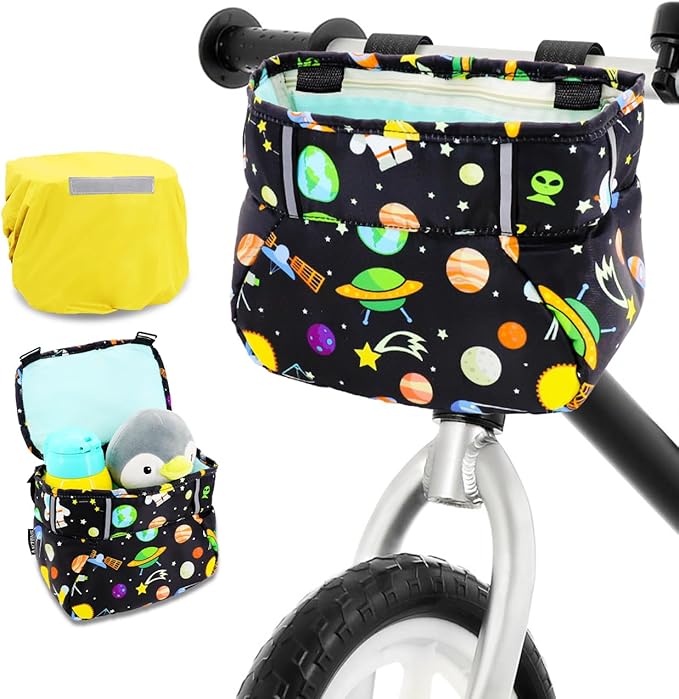 ANZOME Kids Bike Basket, Colorful Blocks Large Bicycle Basket, Bicycle Handlebar Bag, Waterproof Fabric Colorful Bike Basket for Women, Men, Kids